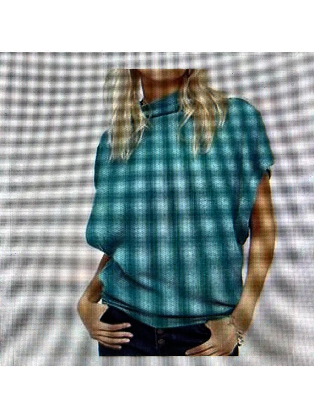 We The Free Aqua Teal Ribbed Mock Neck Oversized Top